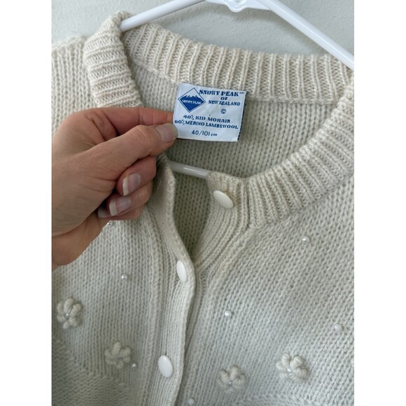 Vtg Snowy Peak N. Zealand 40 10 Cardigan Sweater Merino Mohair Wool Ivory Cream - Picture 2 of 6